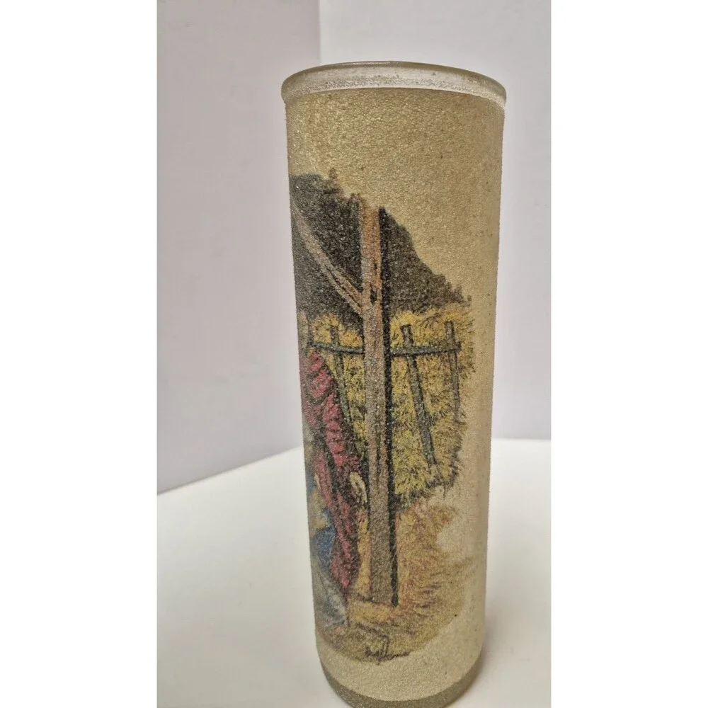 Vintage Sugar Bead Frosted Glass Candles Nativity scene Christmas Holiday Jesus